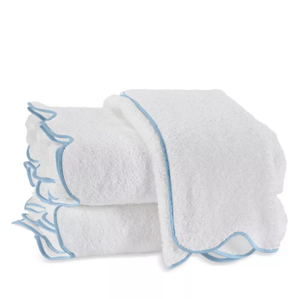 Matouk Cairo Scalloped Edge Cotton Bath Towel Light Blue White Soft Comf…